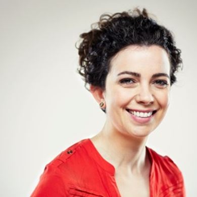 smiling women wearing red